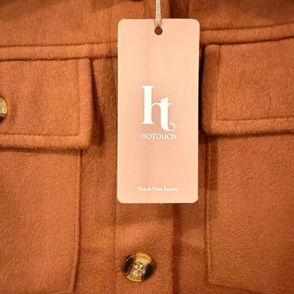 Hotouch Jacket Brushed Flannel Cropped Shacket Brown Size Small Western Boho NWT - Picture 7 of 10